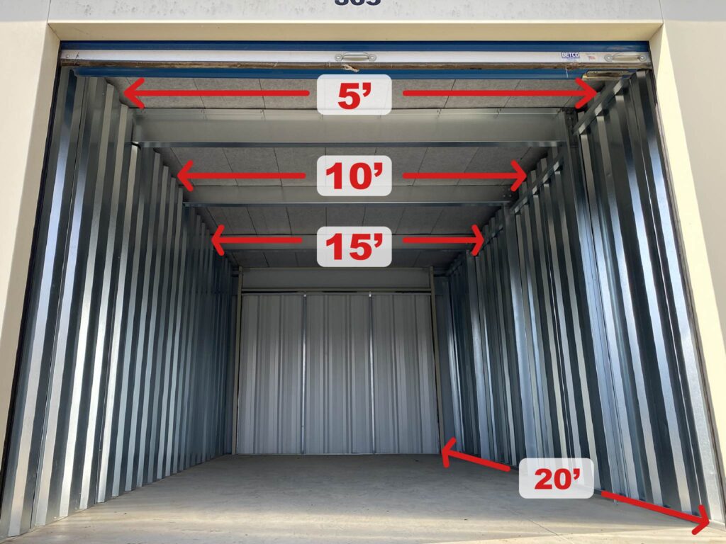 green bank self storage unit size comparison with depths shown